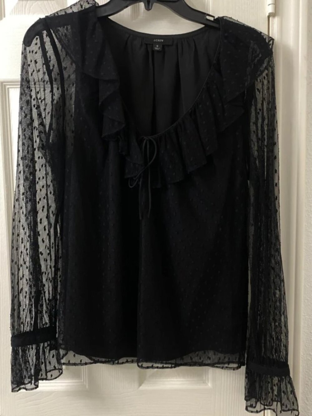 J.Crew Black Polka Dot Ruffled Blouse